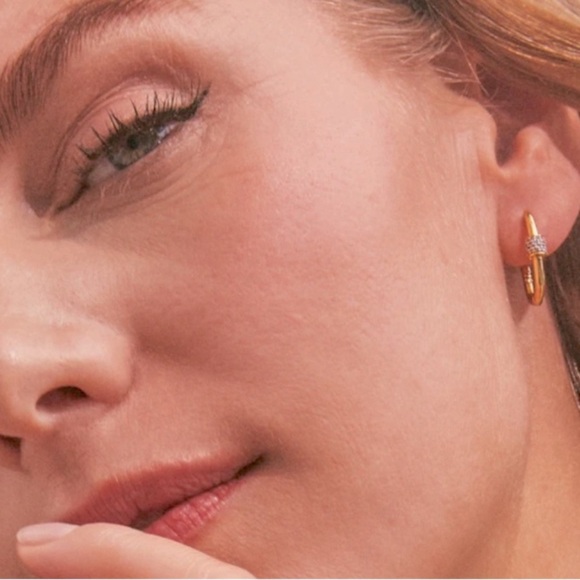 Bristol 14k Gold Dipped Crystal Squared Clip /Hoop Huggie Earrings - Picture 3 of 4